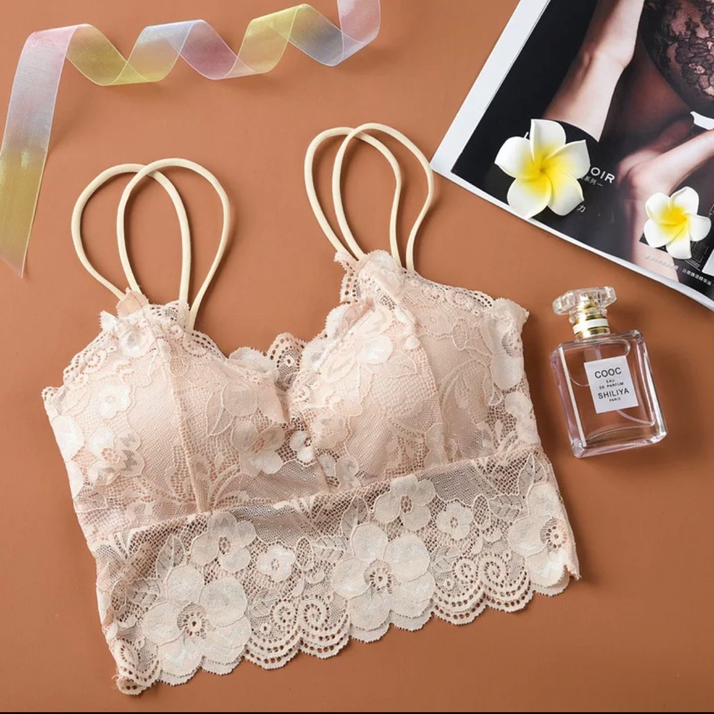 Beige Color Floral Lace Bralette